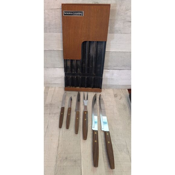 Town & Country By Washington Forge 6-Piece Knife Set Wood Handles & Block Stainl - Picture 1 of 11